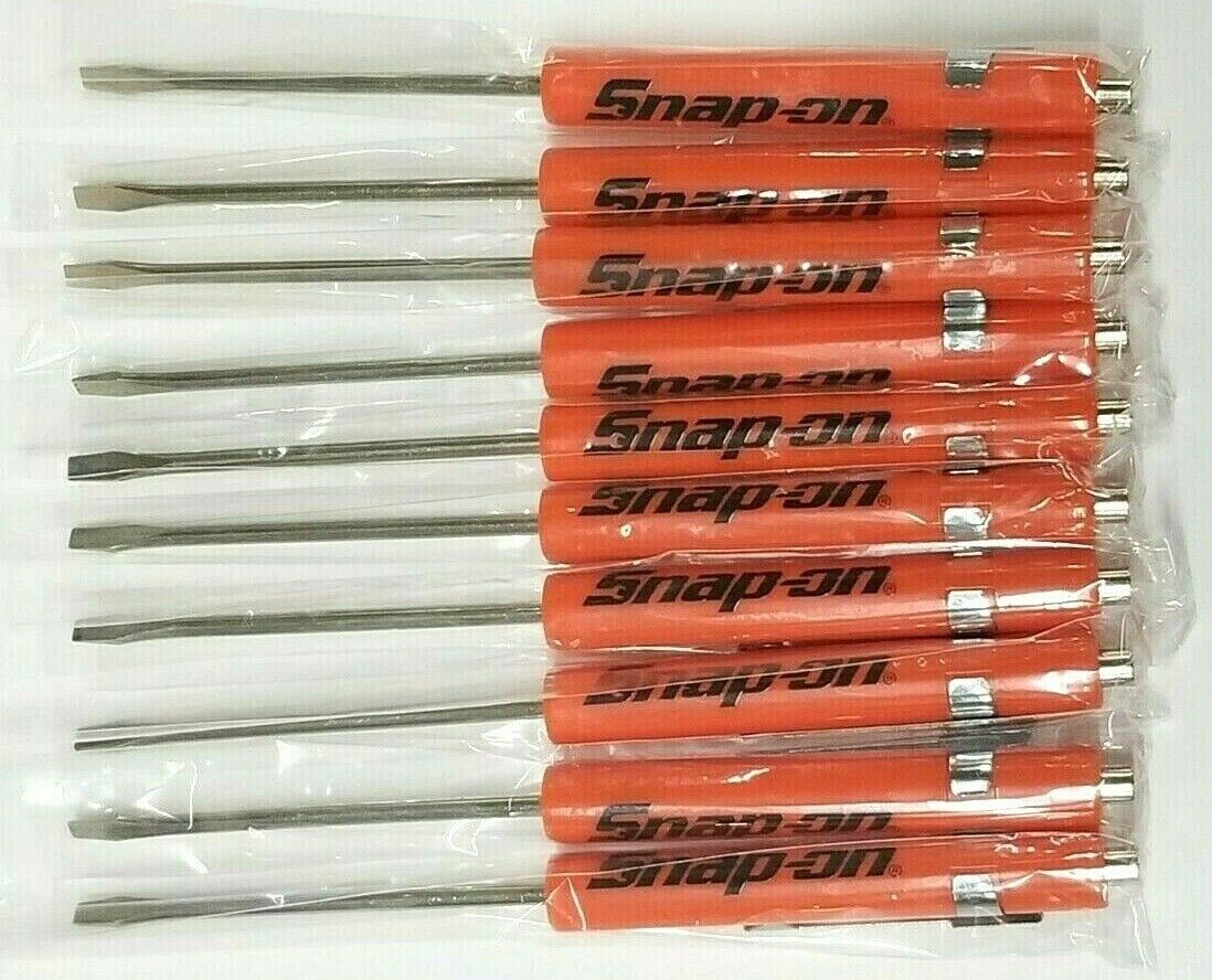 (10)TEN Snap On Pocket Screwdriver, Flat Tip Screwdrivers, Magnetic ORANGE *NEW*