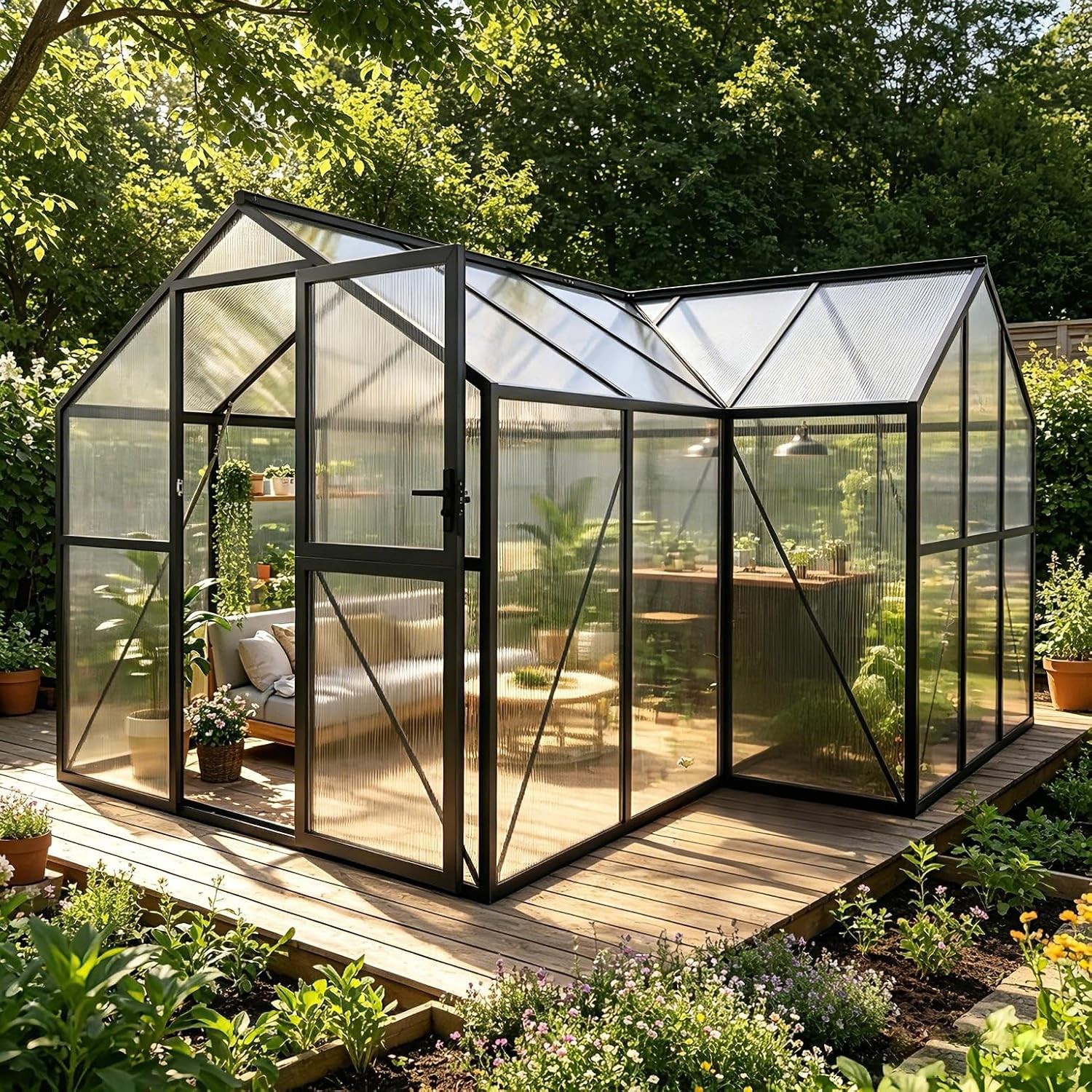 12x12ft T Shape Polycarbonate Greenhouse Aluminum Frame Roof Vent Quick Install 12x12ft T Shape Polycarbonate Greenhouse Aluminum Frame Roof Vent Quick Install