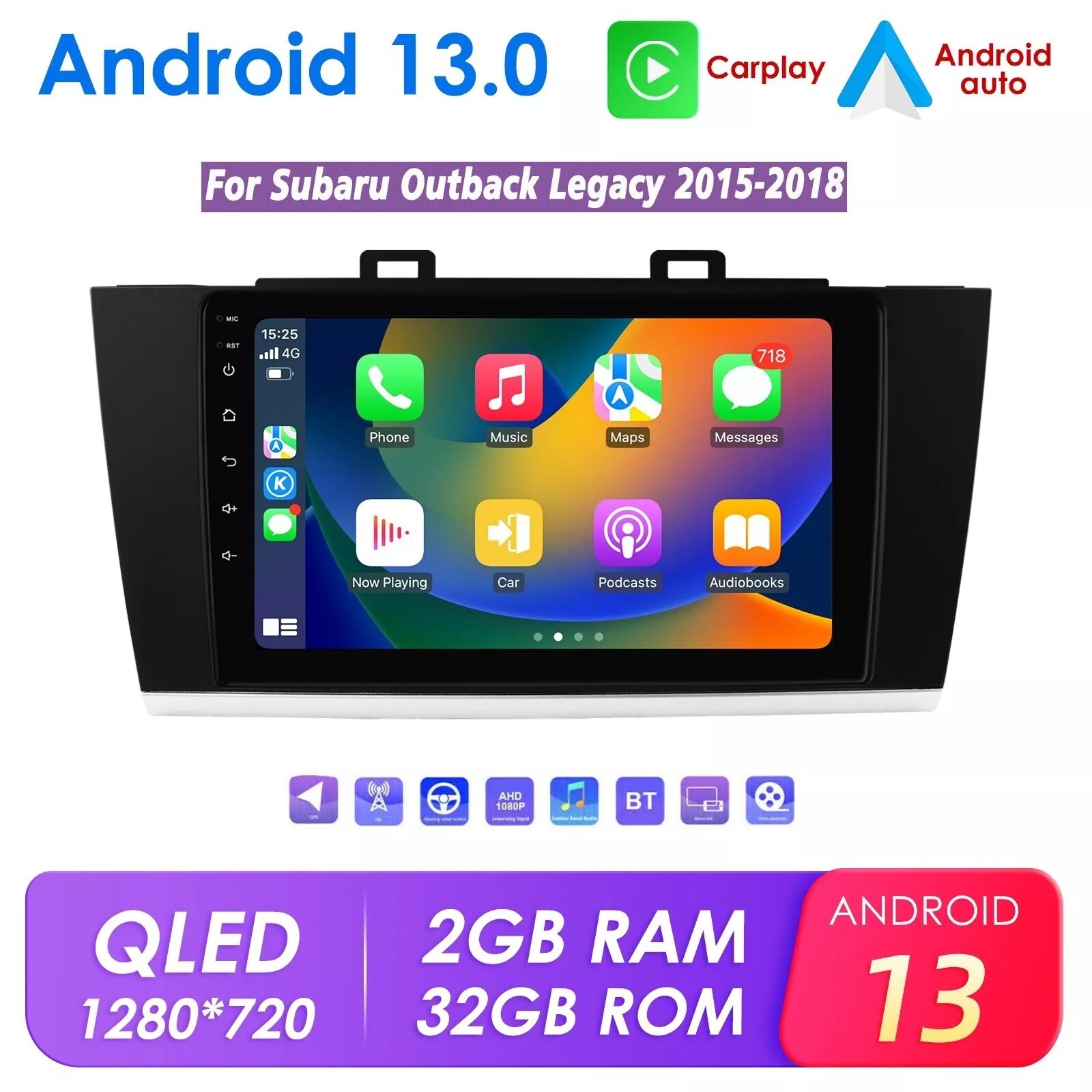 For 2015-18 Subaru Legacy Outback Apple Carplay Navi Android 14 Car Stereo Radio