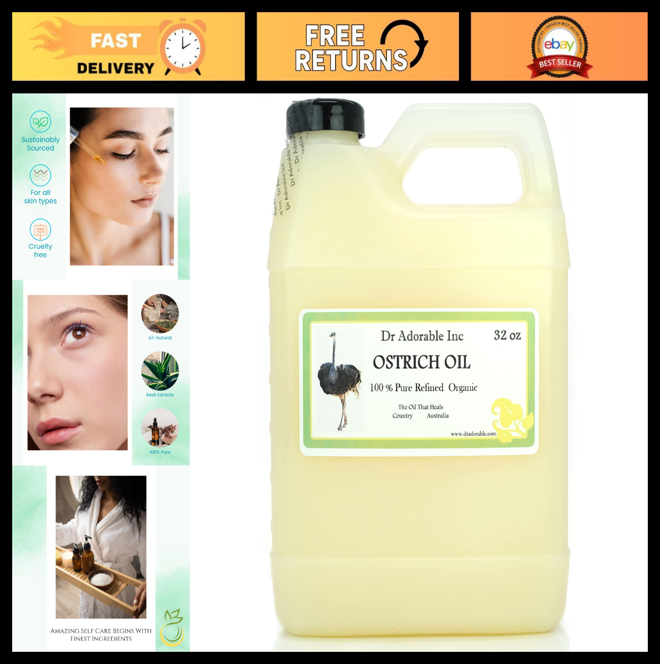 32 oz Pure Natural Organic Ostrich Oil - Moisturizing, Healing, Skin Care 32 oz Pure Natural Organic Ostrich Oil - Moisturizing, Healing, Skin Care