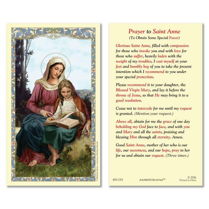 Catholic St Anne Laminated Holy Card Pack of 25 Size 2.625 in W x 4.375 in H