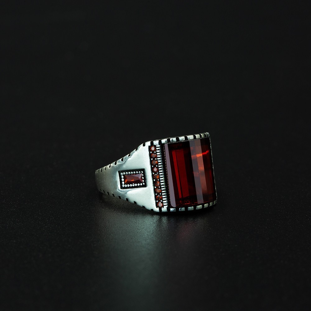 Men\'s Polished 925 Sterling Silver Red Ruby Gemstone Handmade Ring Men\'s Polished 925 Sterling Silver Red Ruby Gemstone Handmade Ring
