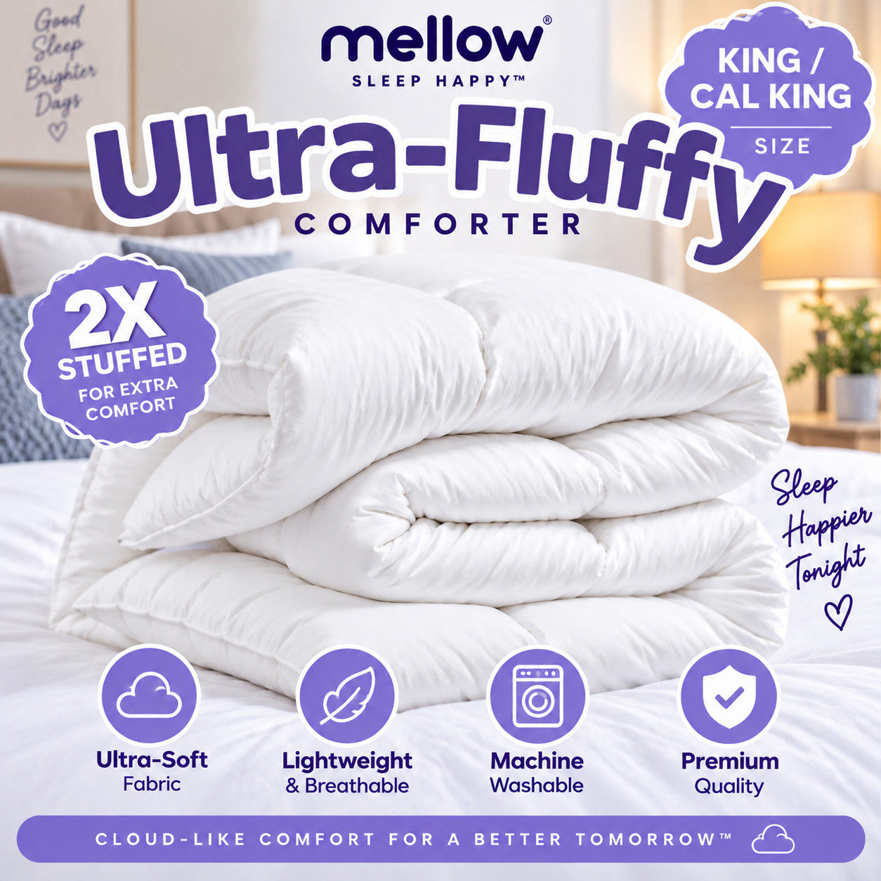 Mellow MarshMellow Ultra Fluffy Comforter King Cal King White 2X Stuffed NEW