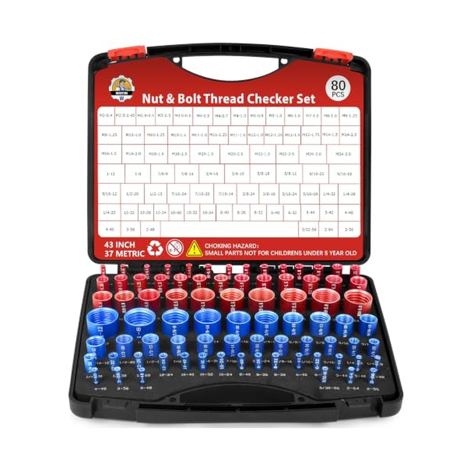 80 Pcs Nut and Bolt Thread Checker Set with 43 Inch and 37 Metric Thread Gaug... 80 Pcs Nut and Bolt Thread Checker Set with 43 Inch and 37 Metric Thread Gaug...