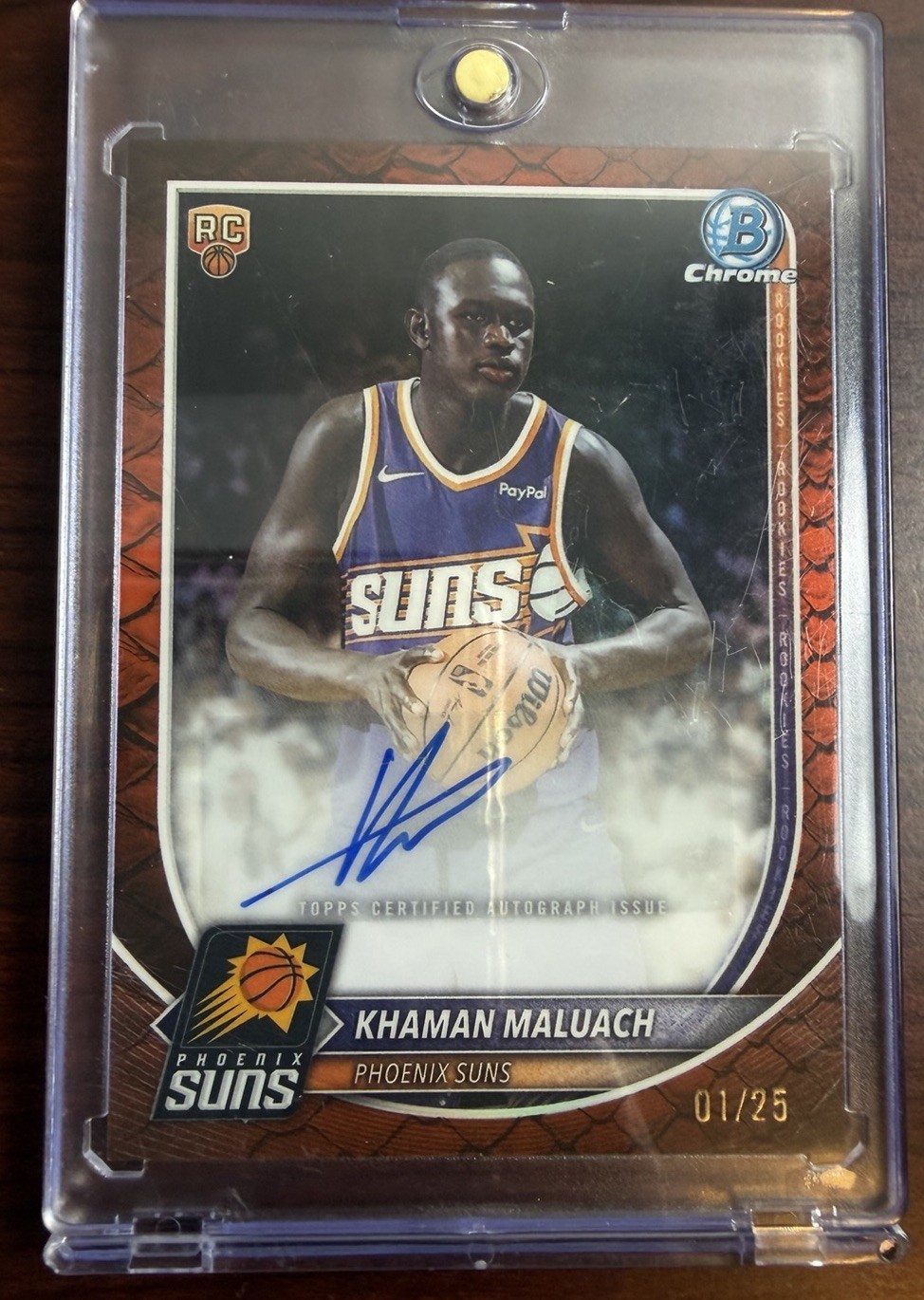 Topps 2025-26 Bowman Chrome Auto Khaman Maluach Suns RC Auto BCA-KM Orange /25 Topps 2025-26 Bowman Chrome Auto Khaman Maluach Suns RC Auto BCA-KM Orange /25