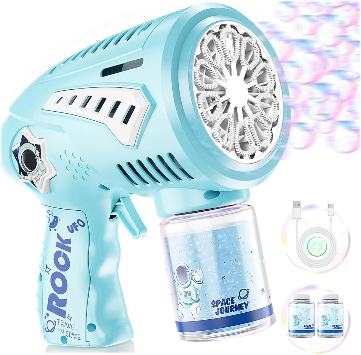 Rechargeable Bubble Gun - Bubble Machine with 10 Larger-Size Wands, LED Light