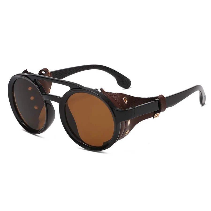 Retro Round Sunglasses UV400 Vintage Leather Side Shield Goggles Men Women Retro Round Sunglasses UV400 Vintage Leather Side Shield Goggles Men Women