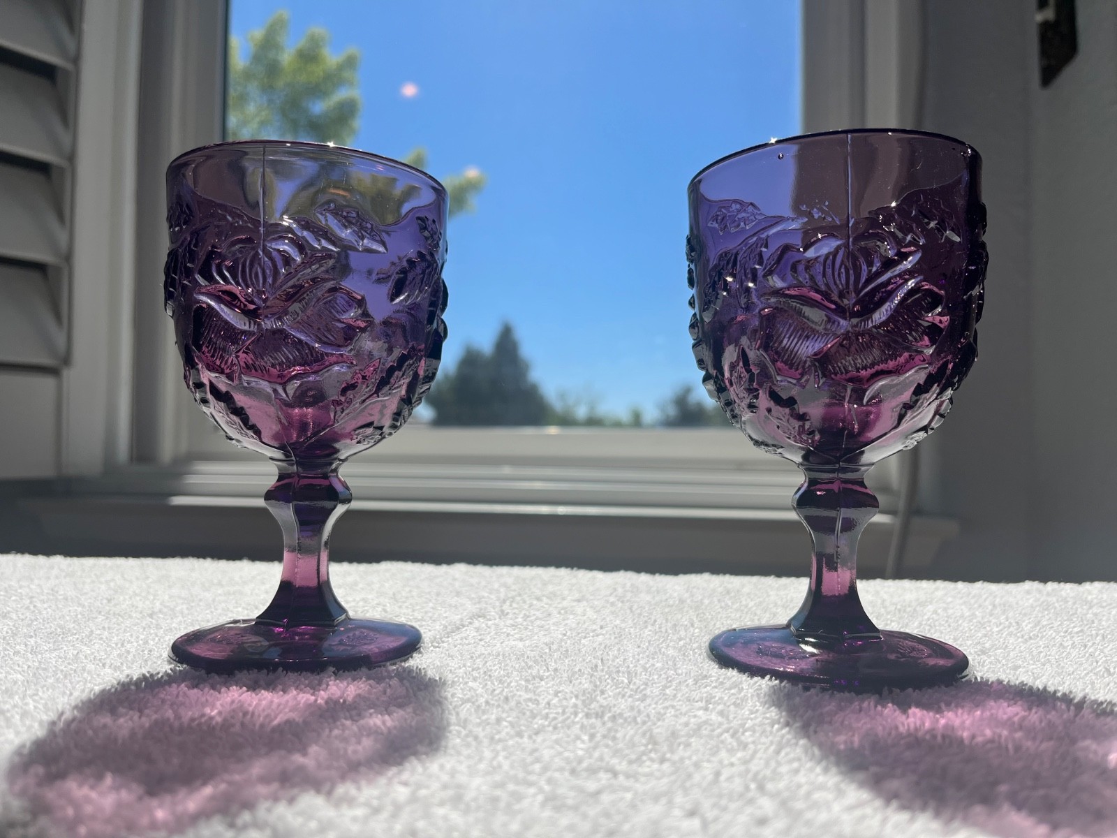 Fenton Wright Madonna Inn Goblet Rose Glasses Set of 2 Deep Purple Vintage Fenton Wright Madonna Inn Goblet Rose Glasses Set of 2 Deep Purple Vintage