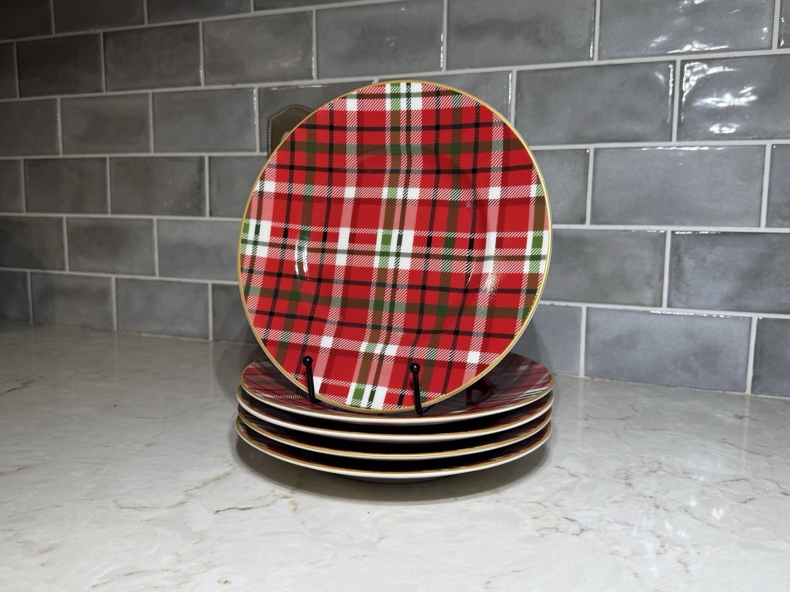 Pier 1 Haddington Plaid Salad Plates Set of 5 8.5\