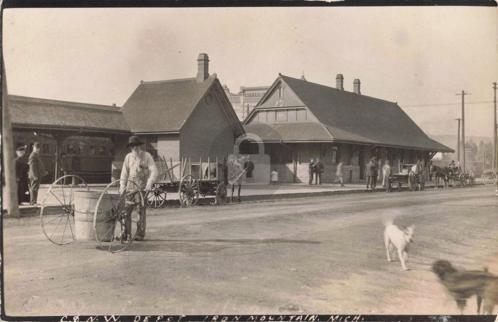 Railroad C. & N. W. Depot Iron Mountain MI Michigan RPPC Photo Postcard COPY Railroad C. & N. W. Depot Iron Mountain MI Michigan RPPC Photo Postcard COPY