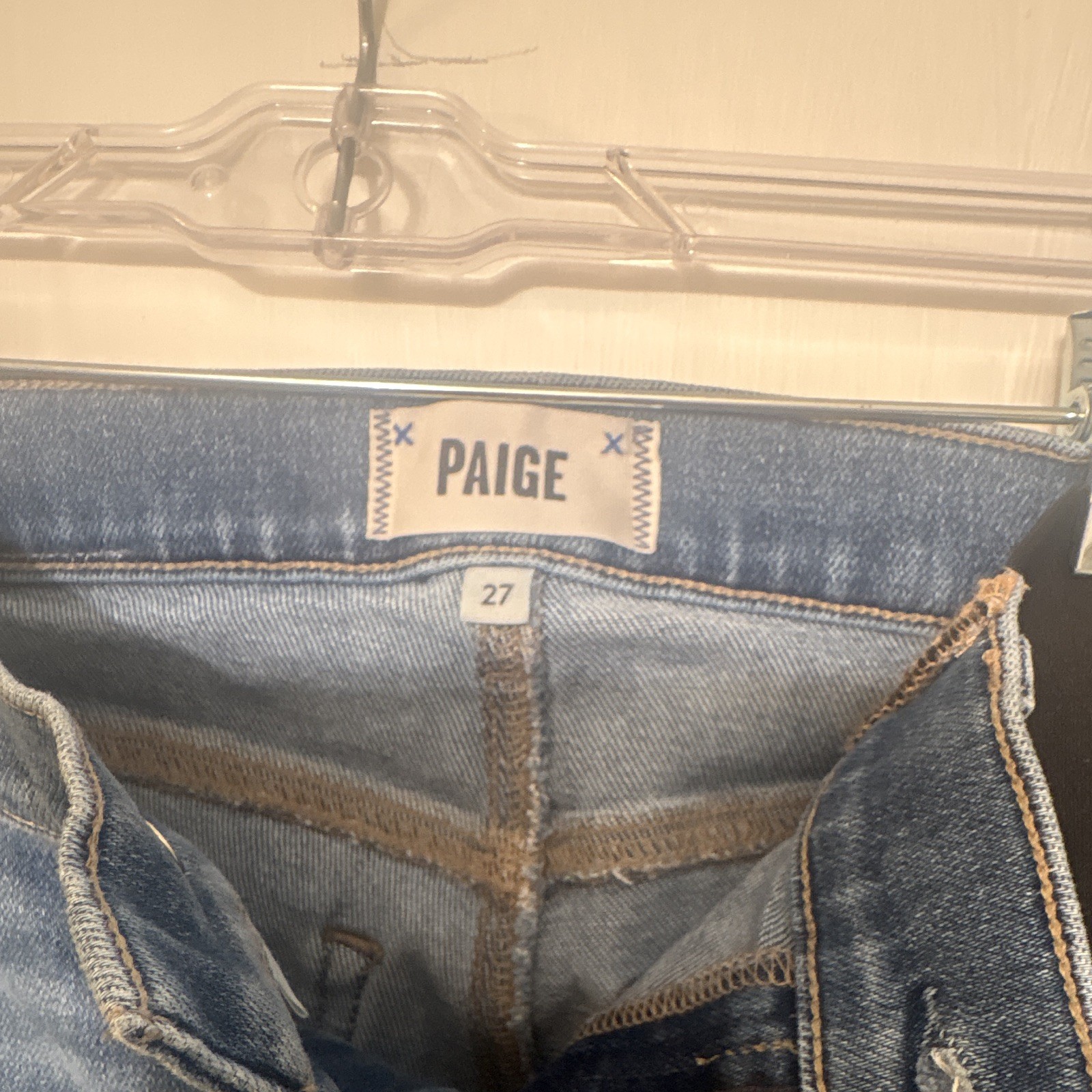 PAIGE Cindy Blue Denim Jeans Women\'s Regular Cotton Stretch Frayed Hem 5-Pocket PAIGE Cindy Blue Denim Jeans Women\'s Regular Cotton Stretch Frayed Hem 5-Pocket
