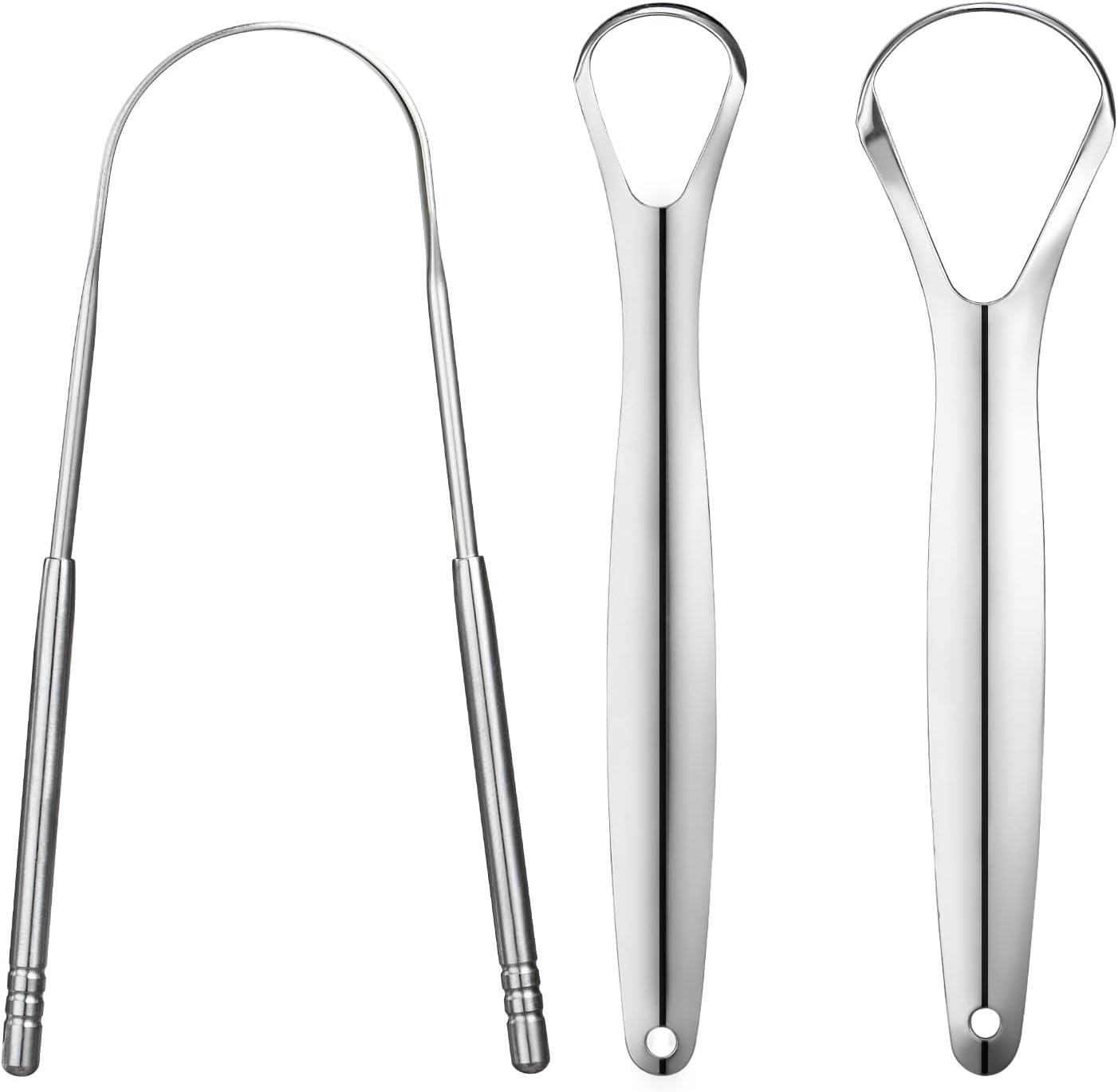 YLYL 3 PCS Metal Tongue Scraper Adults Stainless Steel Authentic Silver Set
