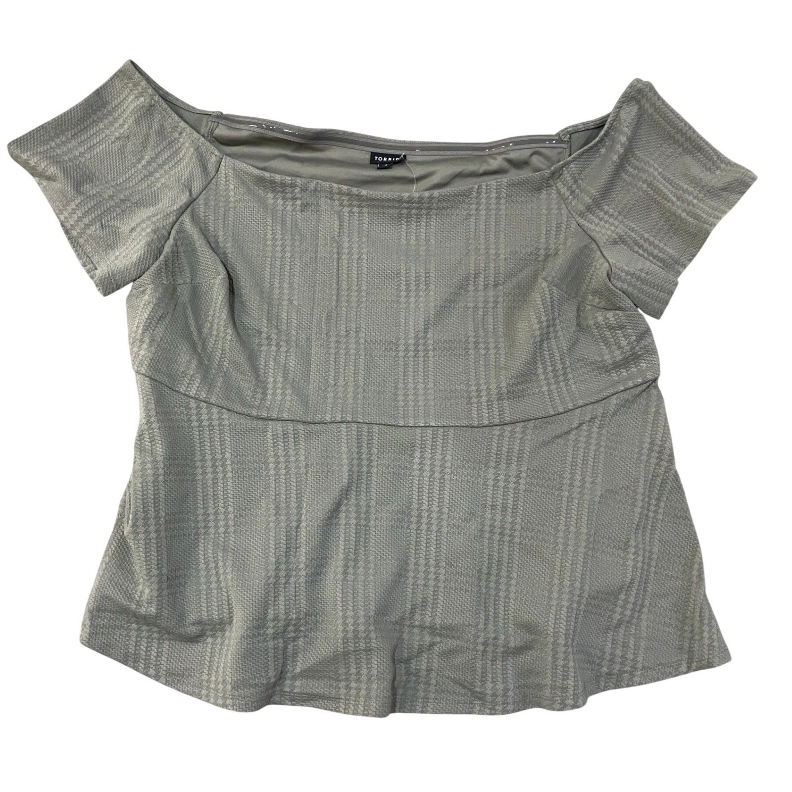 NWT Torrid Women\'s 4X  Grey Moon Mist Off Shoulder Peplum Top Plaid Polyester