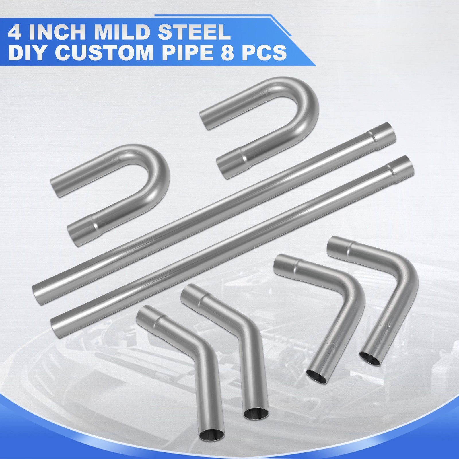 DIY 4 Inches Custom Exhaust Tubing Mandrel Bend Pipe Straight U-Bend Kit, 8 Pcs