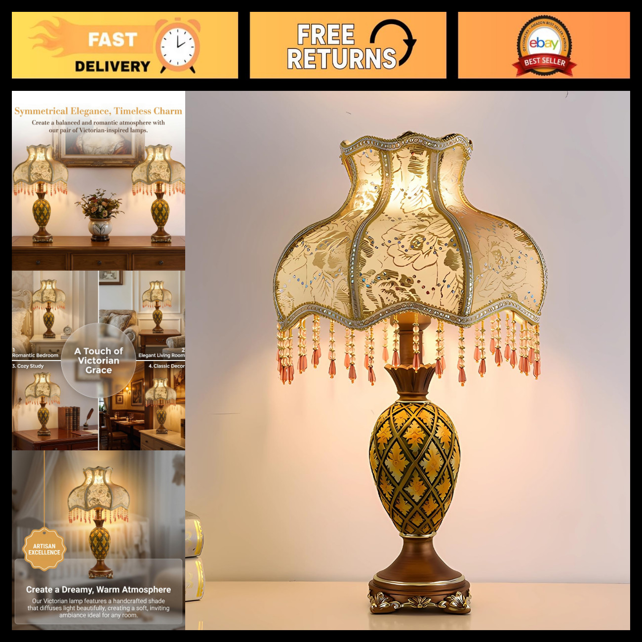 Vintage Victorian Table Lamp - European Lace Shade, Beaded Fringe, Antique Bronz Vintage Victorian Table Lamp - European Lace Shade, Beaded Fringe, Antique Bronz