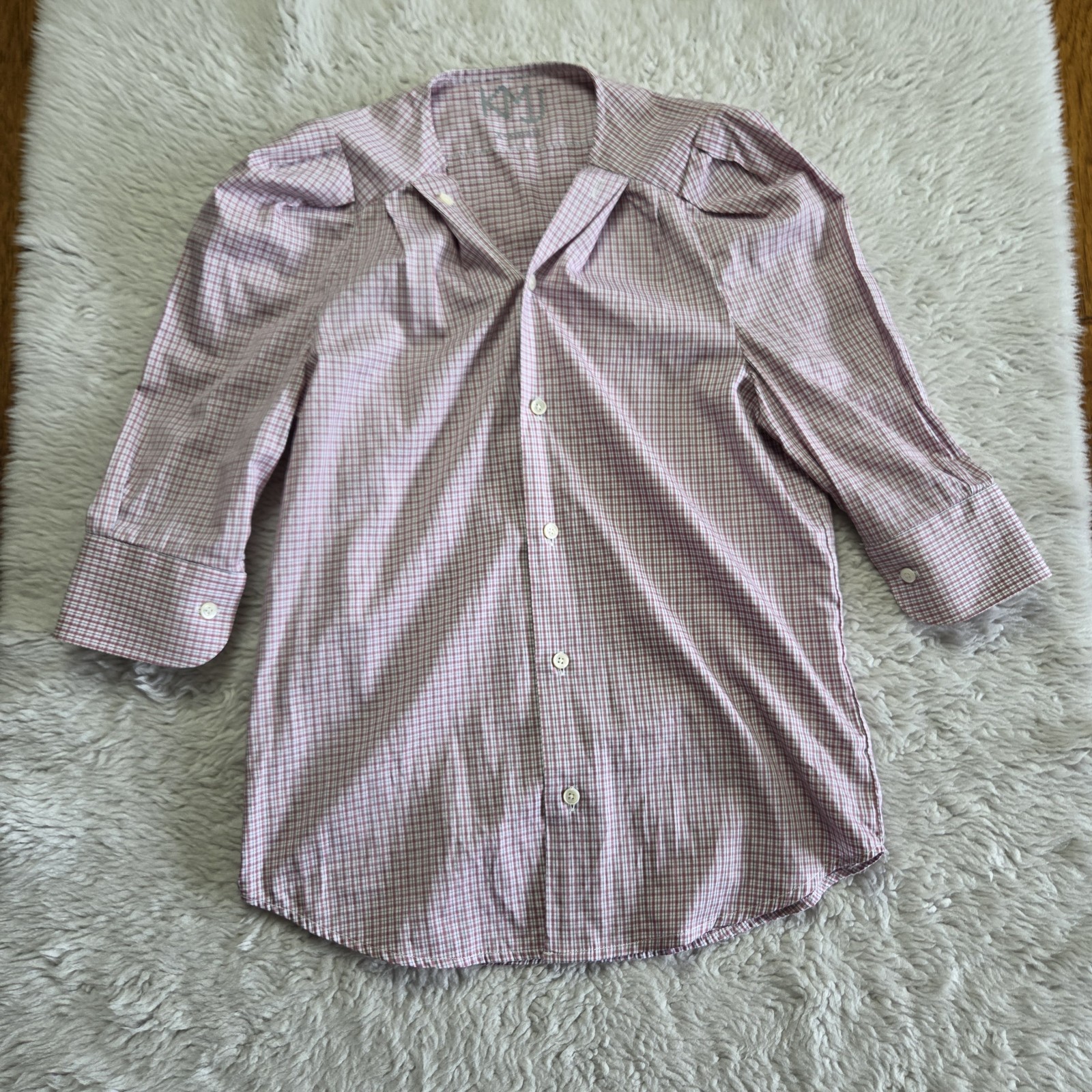 KMJ Kate Mchale Jensen Button Up Blouse Shirt Women\'s XS Plaid Puff Sleeve