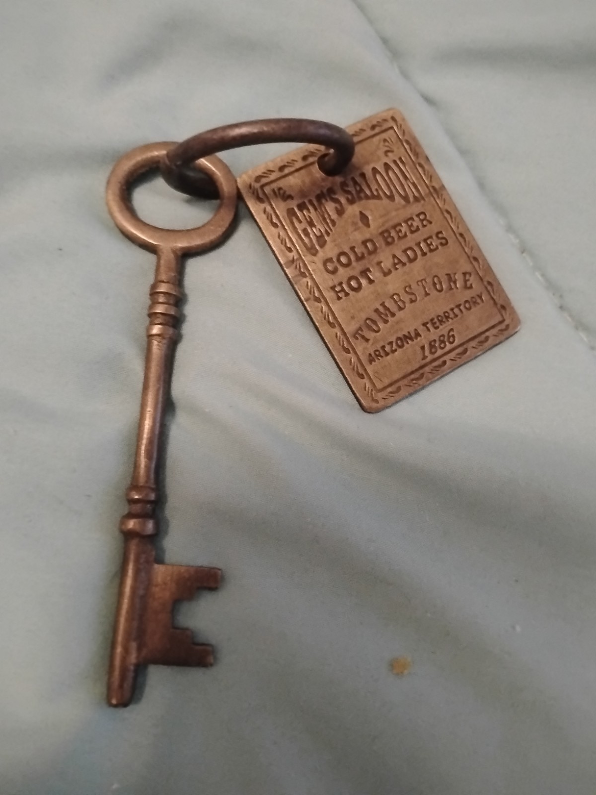 Gem's Saloon 1886 Tombstone Brothel Room Solid Brass Tag & Key W/ Antique Finish Gem's Saloon 1886 Tombstone Brothel Room Solid Brass Tag & Key W/ Antique Finish