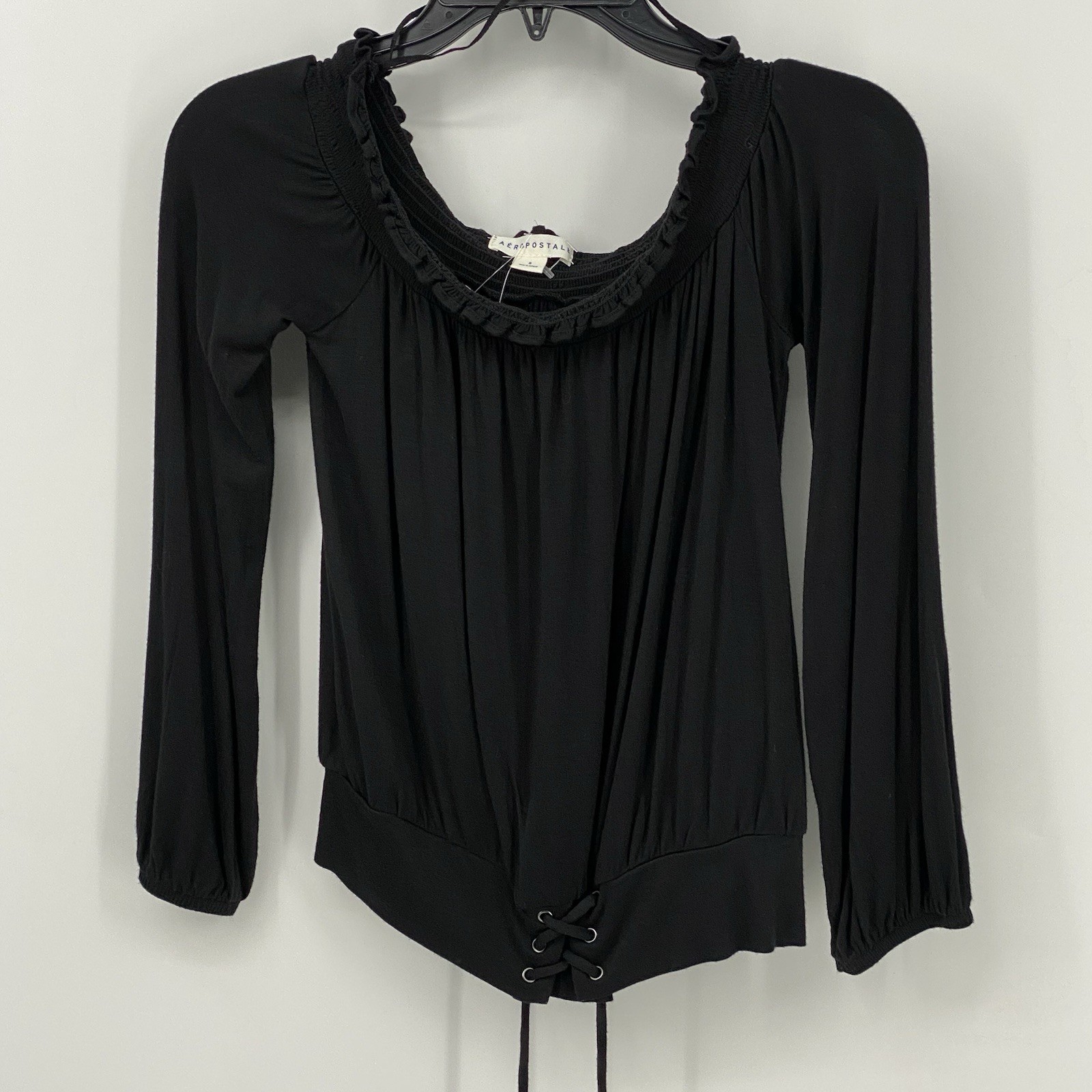 Aeropostale Women\'s Size Small Long Sleeve Black Top NWT Bottom Tie