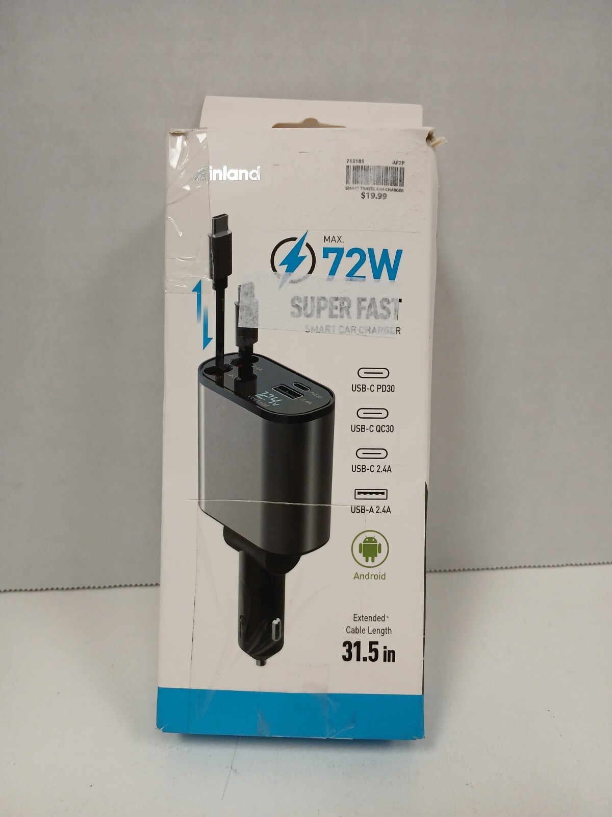 Inland 72W Super Fast Car Charger With 31.5in Retractable USB-C Cords Inland 72W Super Fast Car Charger With 31.5in Retractable USB-C Cords