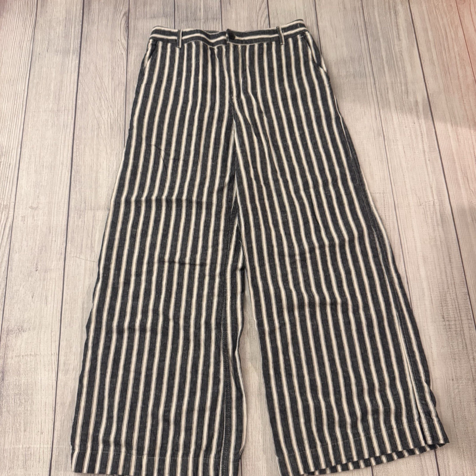 Madewell The Zoe Relaxed Wide Leg Pants Womens Size 4 Striped Linen Cotton Blend Madewell The Zoe Relaxed Wide Leg Pants Womens Size 4 Striped Linen Cotton Blend