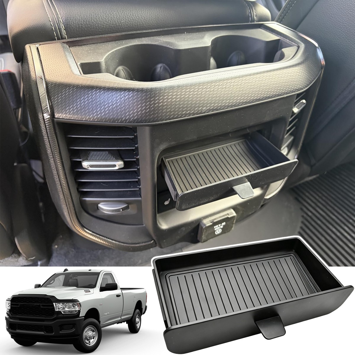 Rear Armrest Storage Drawer For 2019-26 Dodge Ram 1500 2500 3500 Organizer Tray