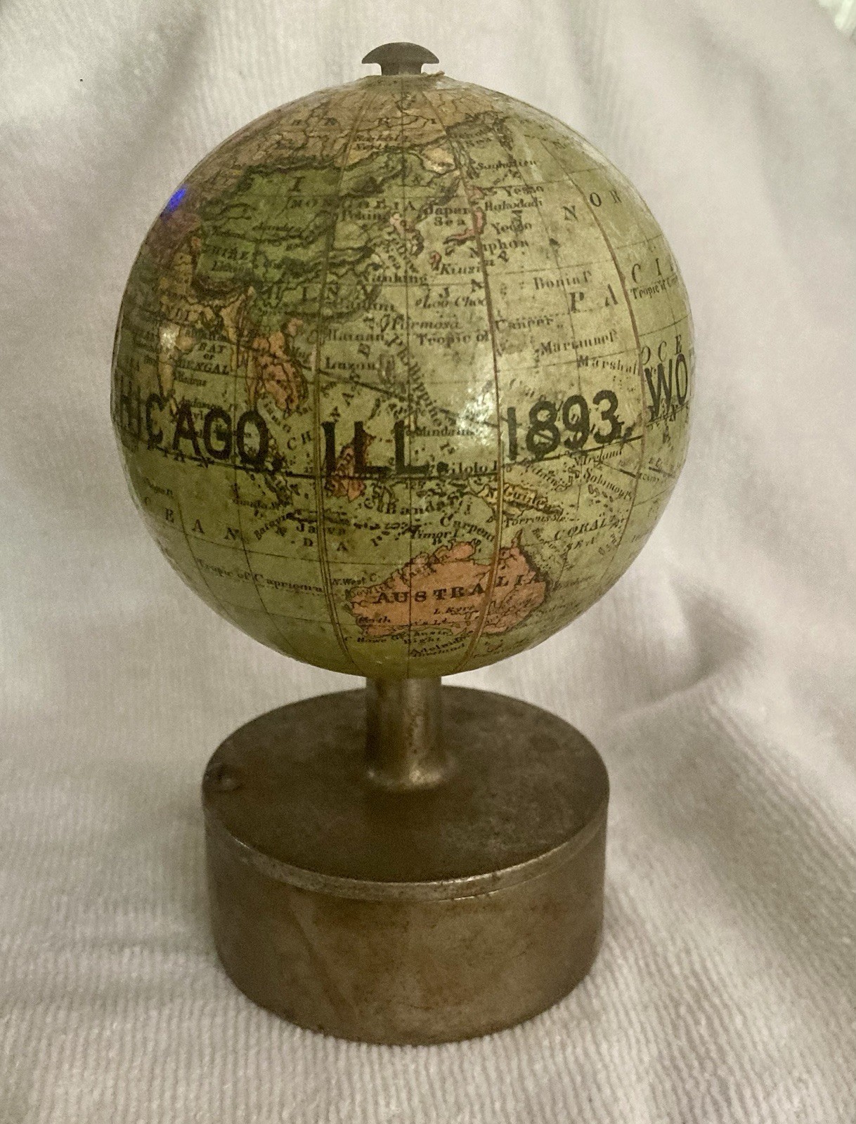 1893 WORLDS FAIR CHICAGO J.Schedler TERRESTRIAL GLOBE SOUVENIR PENCIL SHARPENER