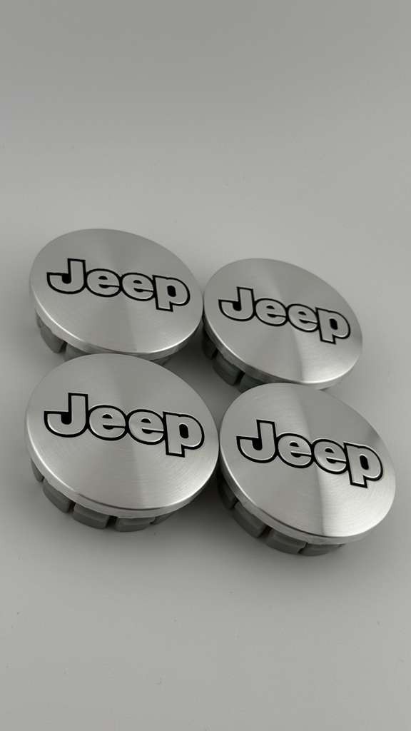 JEEP SET OF 4 Brushed Silver/Black 55mm/2.16in Wheel Center Caps