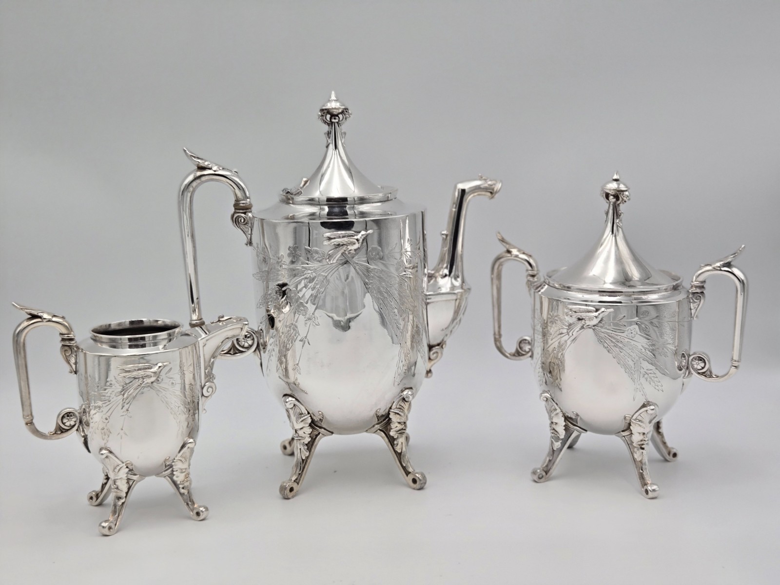Restored Antique 1871 Reed Barton 2576 Silverplate Coffee Pot Creamer Sugar Set