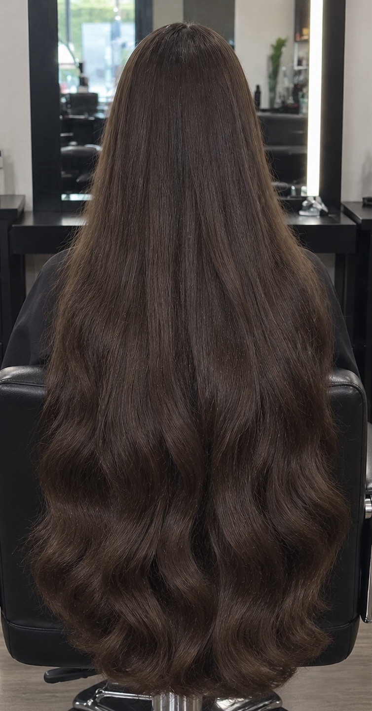 Real human hair cut Thick ponytail 17-18 In 6.8 Oz From Young Female, Dyed Brown