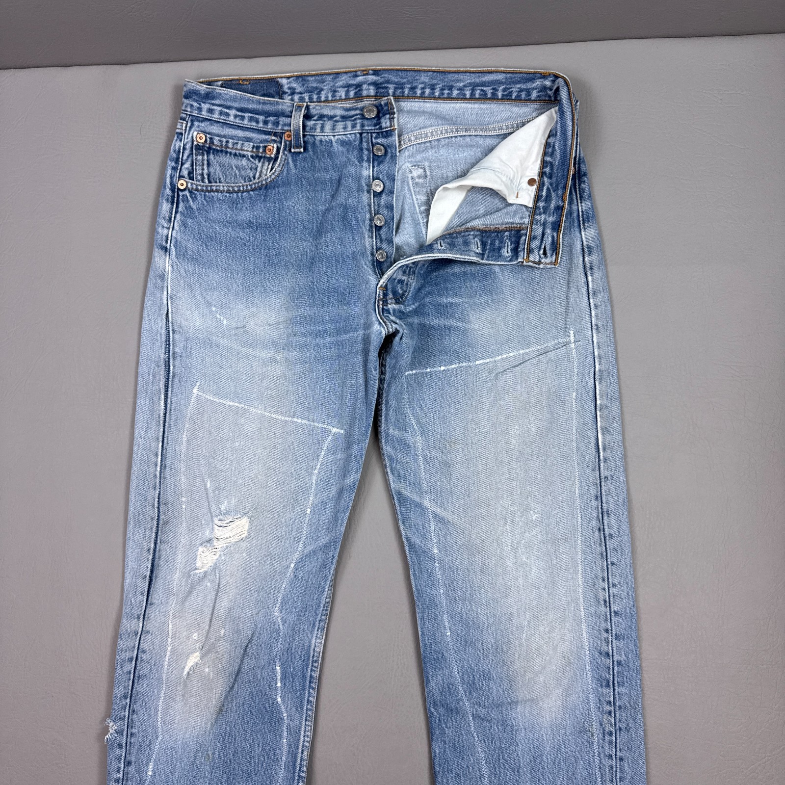 Vintage Levis 501 Jeans Mens 32x36 Blue 90s Made USA Repaired Thrashed Destroyed