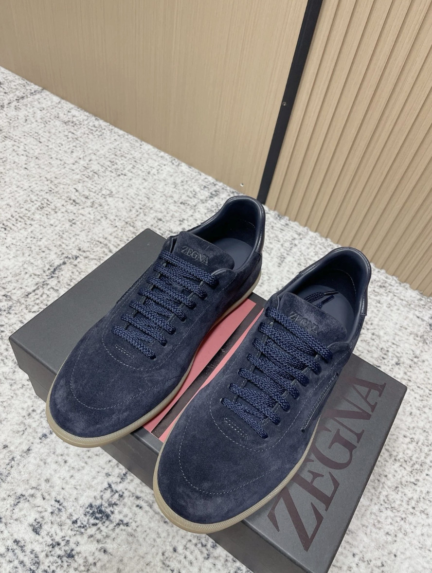 Zegna Men\'s Luxury Navy Suede Lace Up Sneakers Casual Low Top Shoes all size Zegna Men\'s Luxury Navy Suede Lace Up Sneakers Casual Low Top Shoes all size