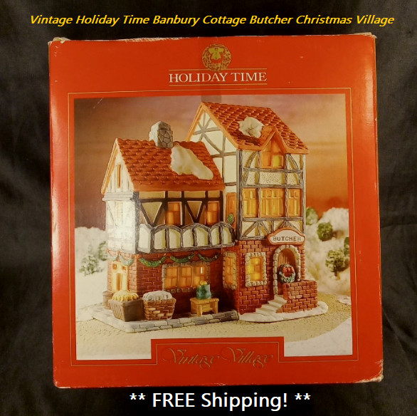 Vintage Holiday Time Banbury Cottage Butcher Christmas Village Ceramic 1990s USA