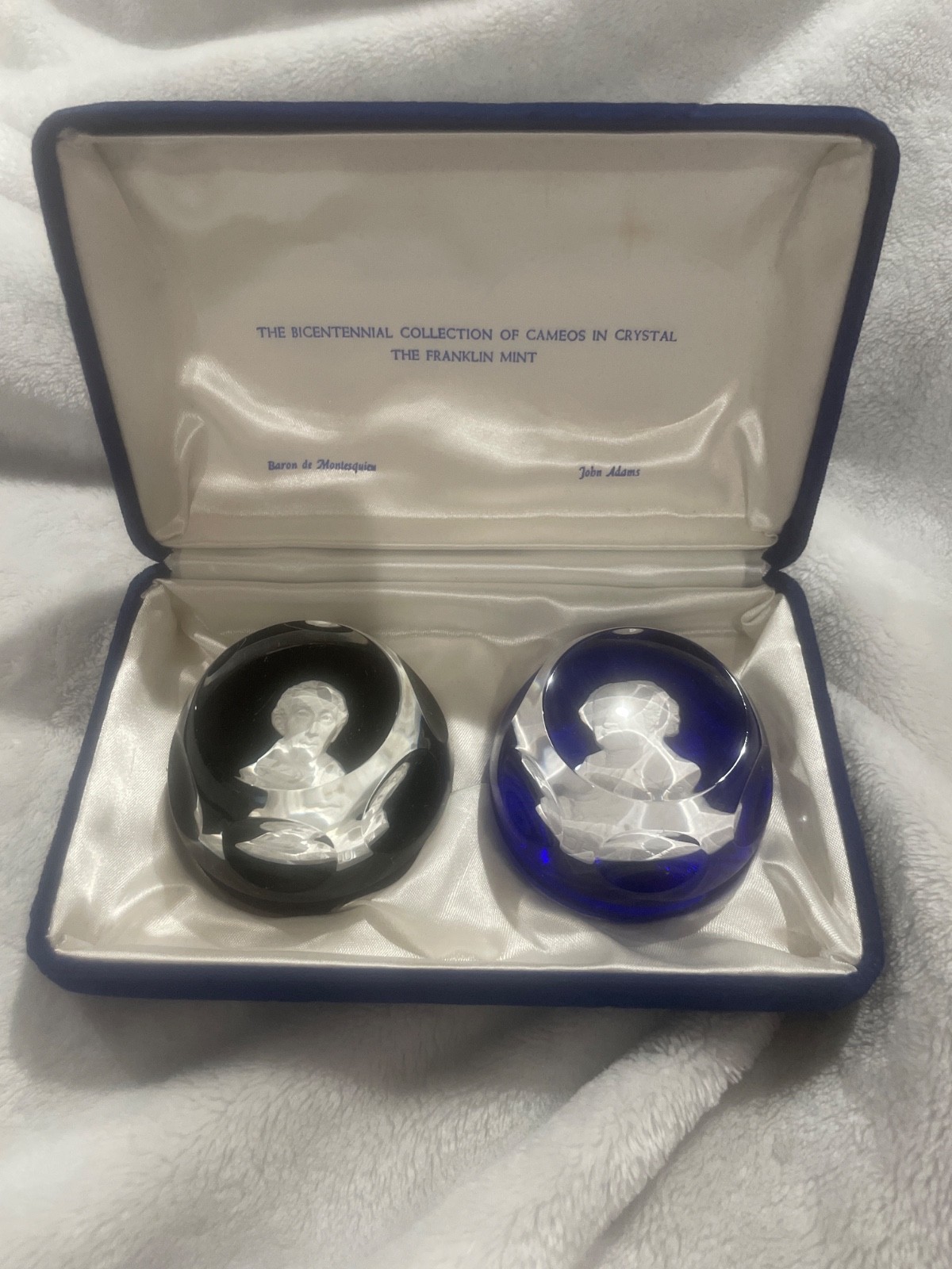 Bicentennial Collection Franklin Mint: Cameos in Crystal: Montesquieu & Adams Bicentennial Collection Franklin Mint: Cameos in Crystal: Montesquieu & Adams