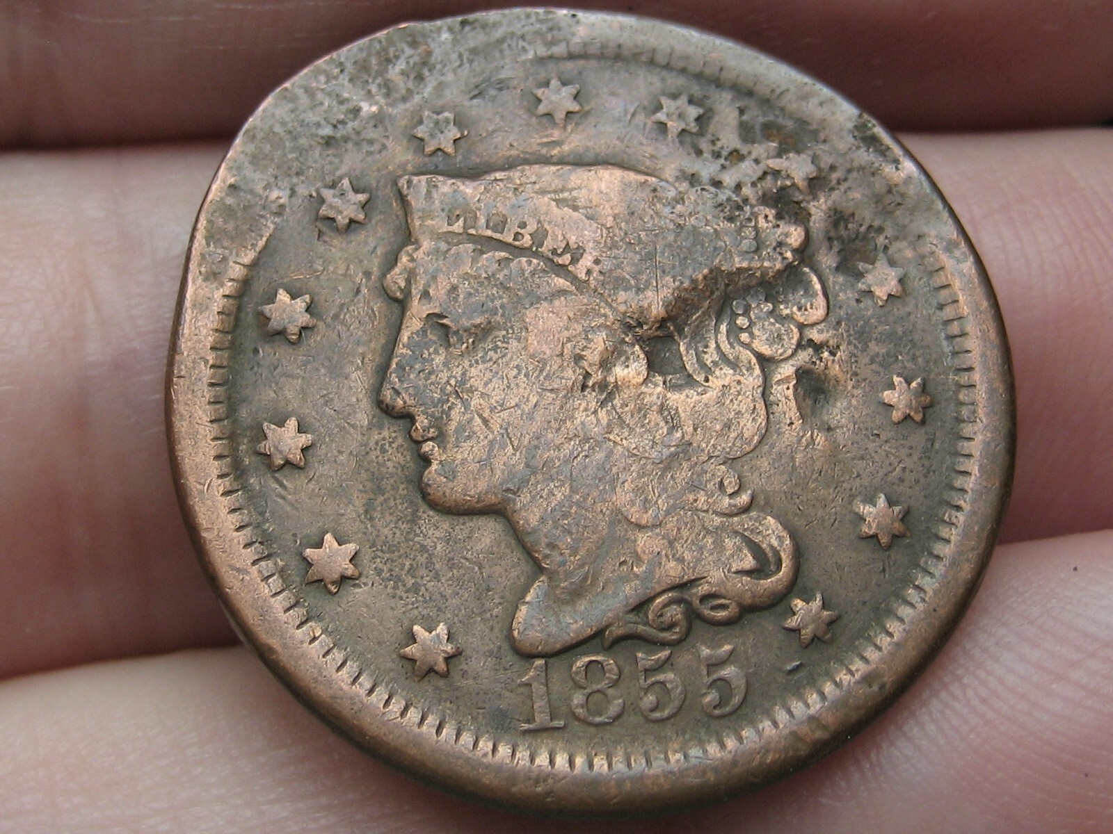 1855 Braided Hair Large Cent Penny, Upright 5's, VG/Fine Details 1855 Braided Hair Large Cent Penny, Upright 5's, VG/Fine Details
