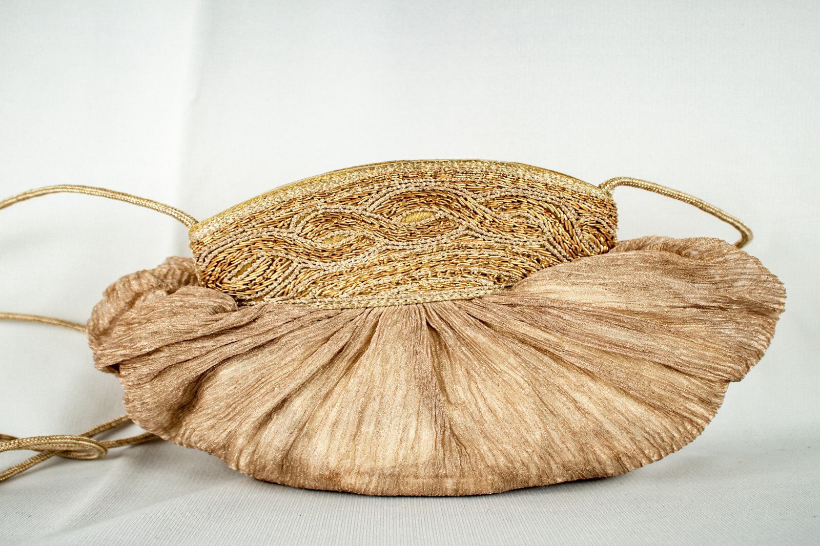 VINTAGE Jane Fonda Owned Used Ivory Gold Embroidery Silk Shoulder Purse Handbag