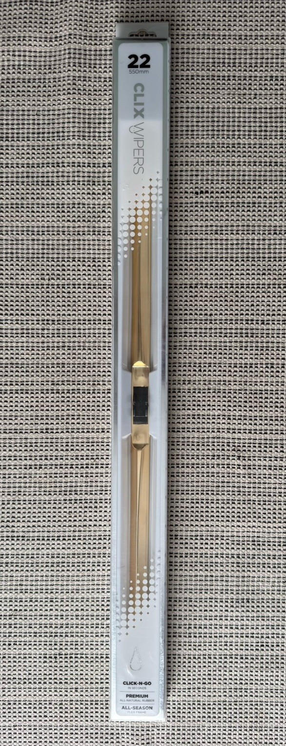CLIX Wipers 22in Gold Natural Rubber Wiper Blade All Season Flex Frame NO CLIPS