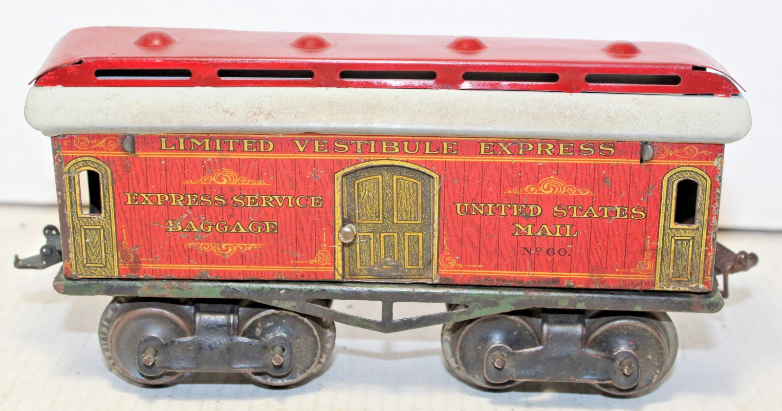 Ives Limited Vestibule Prewar O Gauge #60 Red Yale Harvard Baggage Car b2 Ives Limited Vestibule Prewar O Gauge #60 Red Yale Harvard Baggage Car b2