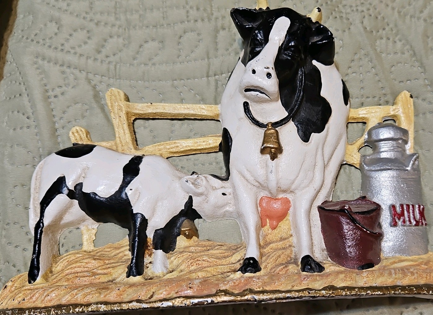 Vintage Cast Iron Cow With Calf Farmhouse Doorstop 11\ Vintage Cast Iron Cow With Calf Farmhouse Doorstop 11\