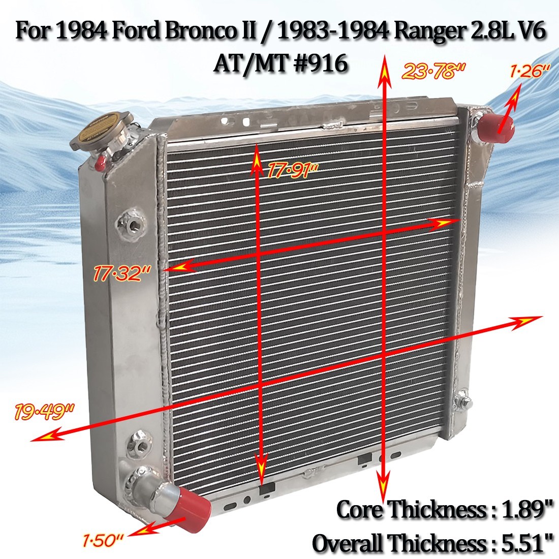 #916 Aluminum Radiator For Ford Bronco II 1984 / Ranger 2.8L V6 1983-1984 A/T