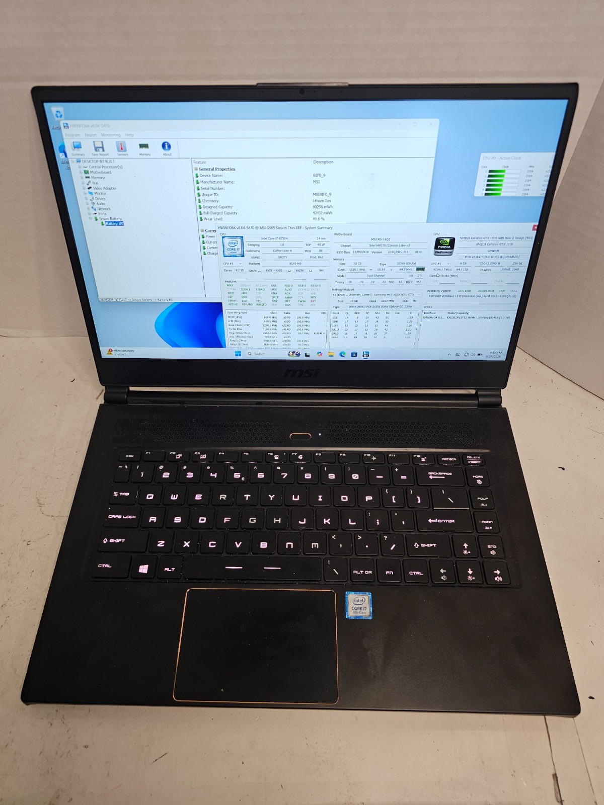 MSI GS65 Stealth Thin 8RF 15.6