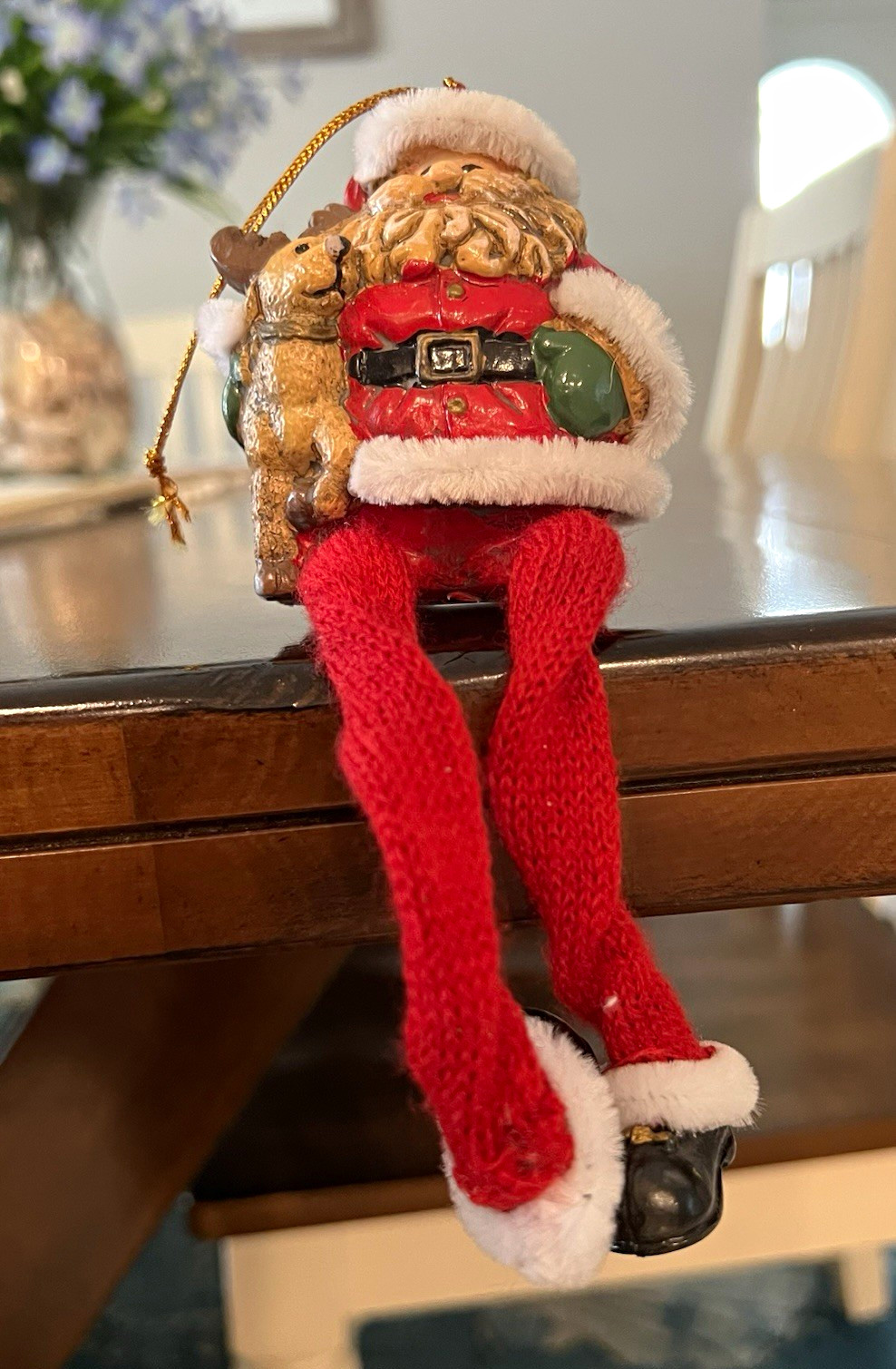 Vintage Santa Claus Hanging Christmas Ornament w/ Dangling Legs and Dog 6 in Red Vintage Santa Claus Hanging Christmas Ornament w/ Dangling Legs and Dog 6 in Red