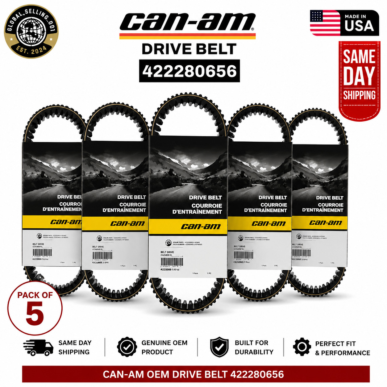 5 Pack Can-Am OEM 422280656 Genuine BRP CVT Drive Belt for Defender Maverick