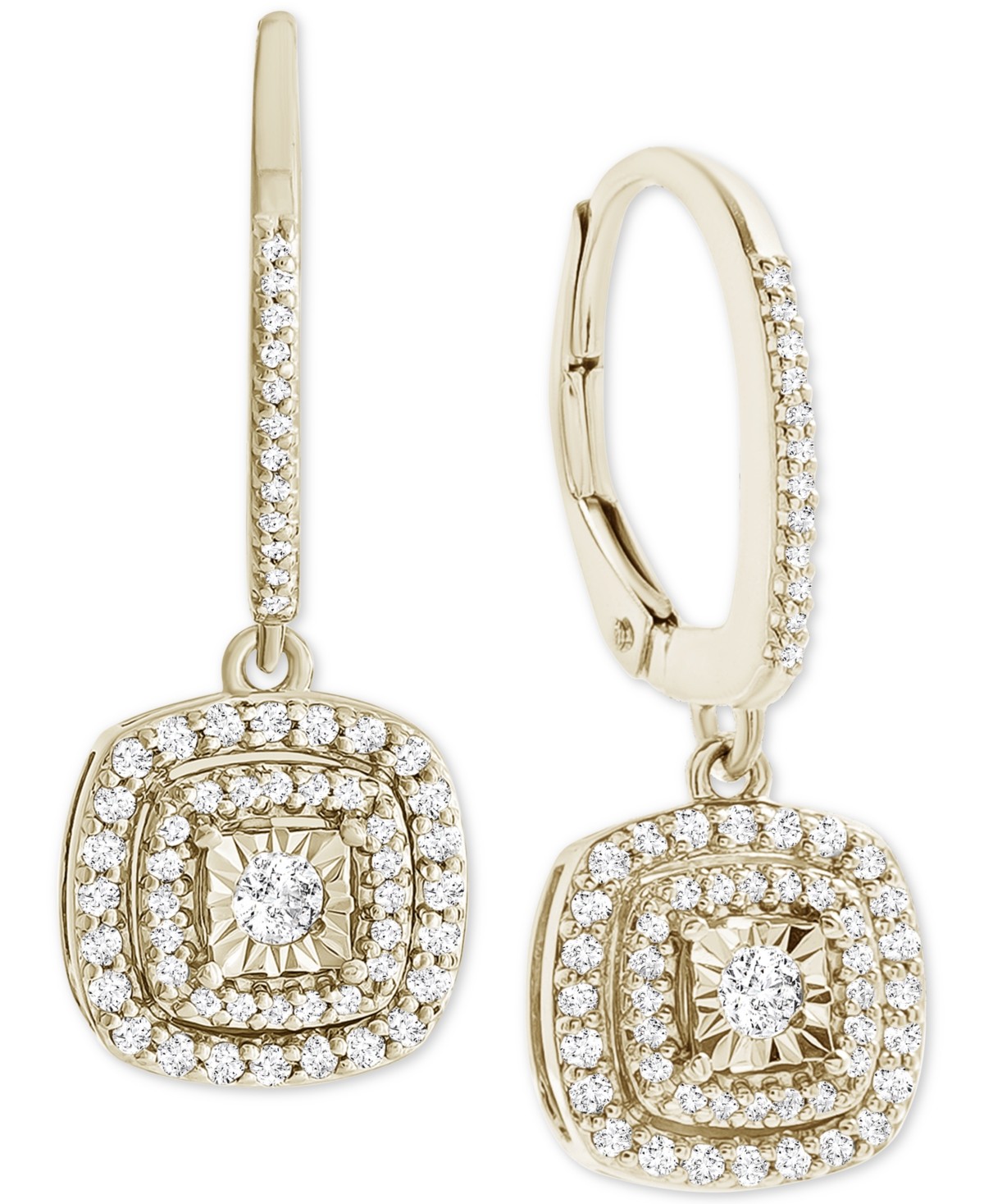 Macy\'s Diamond Halo Drop Earrings 1/2 CT TW Yellow Gold Plated Silver E1138SY
