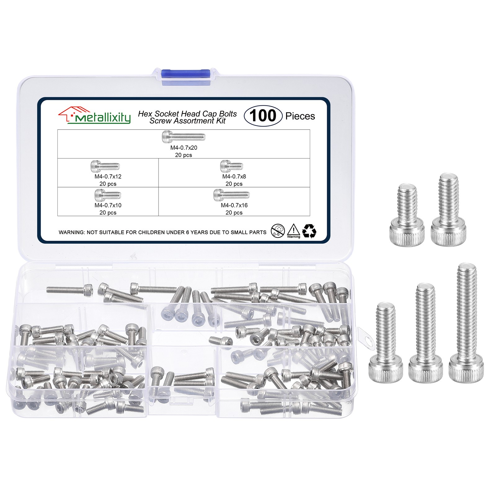 Socket Head Cap Screws Kit (M4x8/10/12/16/20) 100Pcs