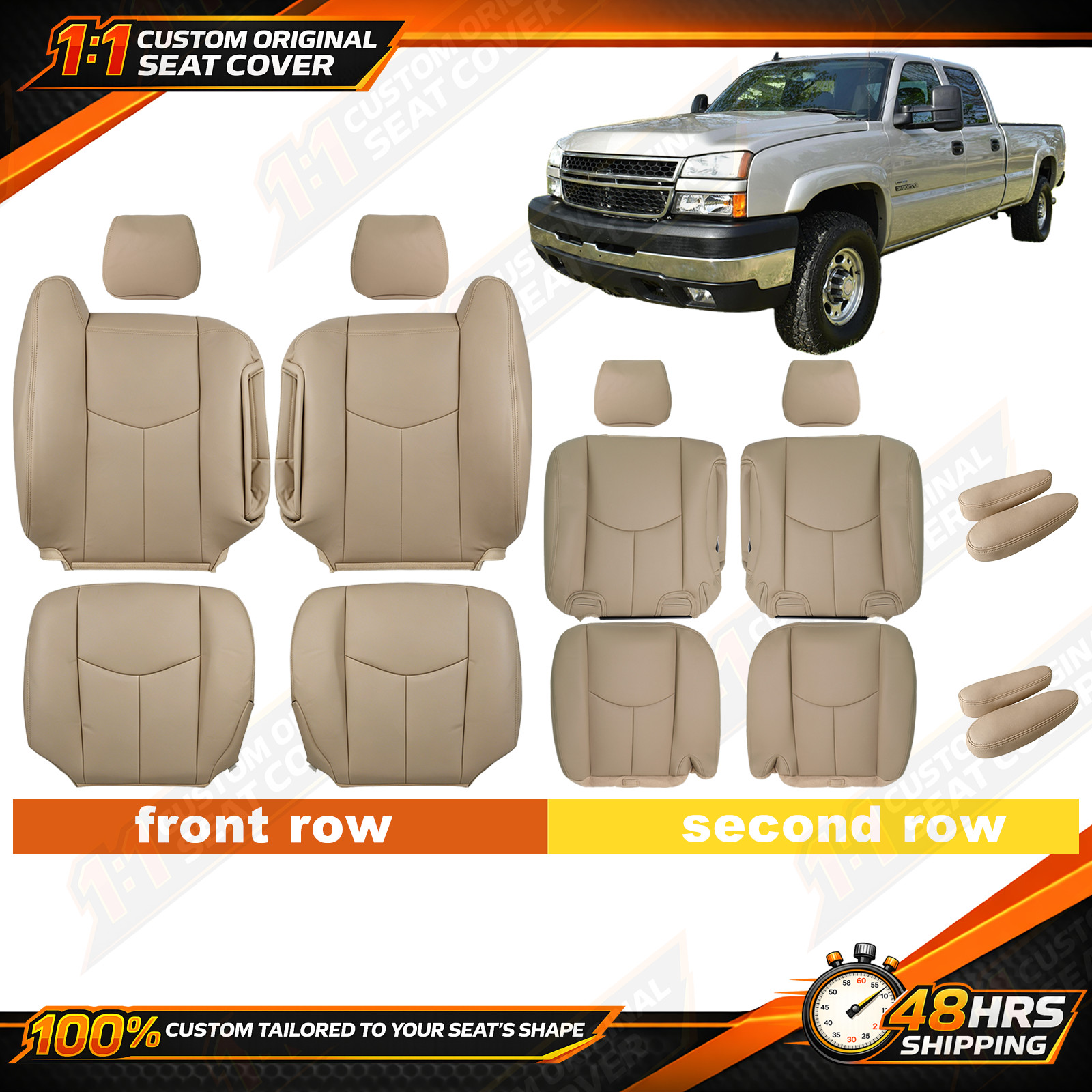 For 2003-2006 Cadillac Escalade Front & Second Row perforated Leather Cover Tan