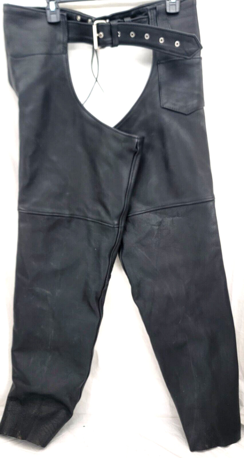 Unik Ultra Black Leather Lined Buckle Pockets Motorcycle Chaps Pants Men\'s XL