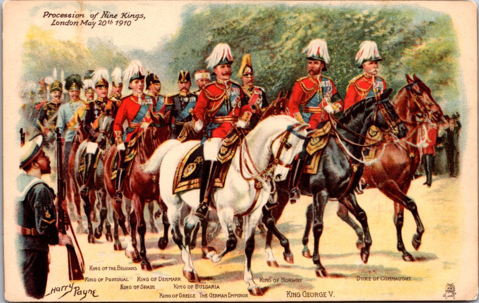 Procession of Nine Kings London 1910 Raphael Tuck Royal Postcard