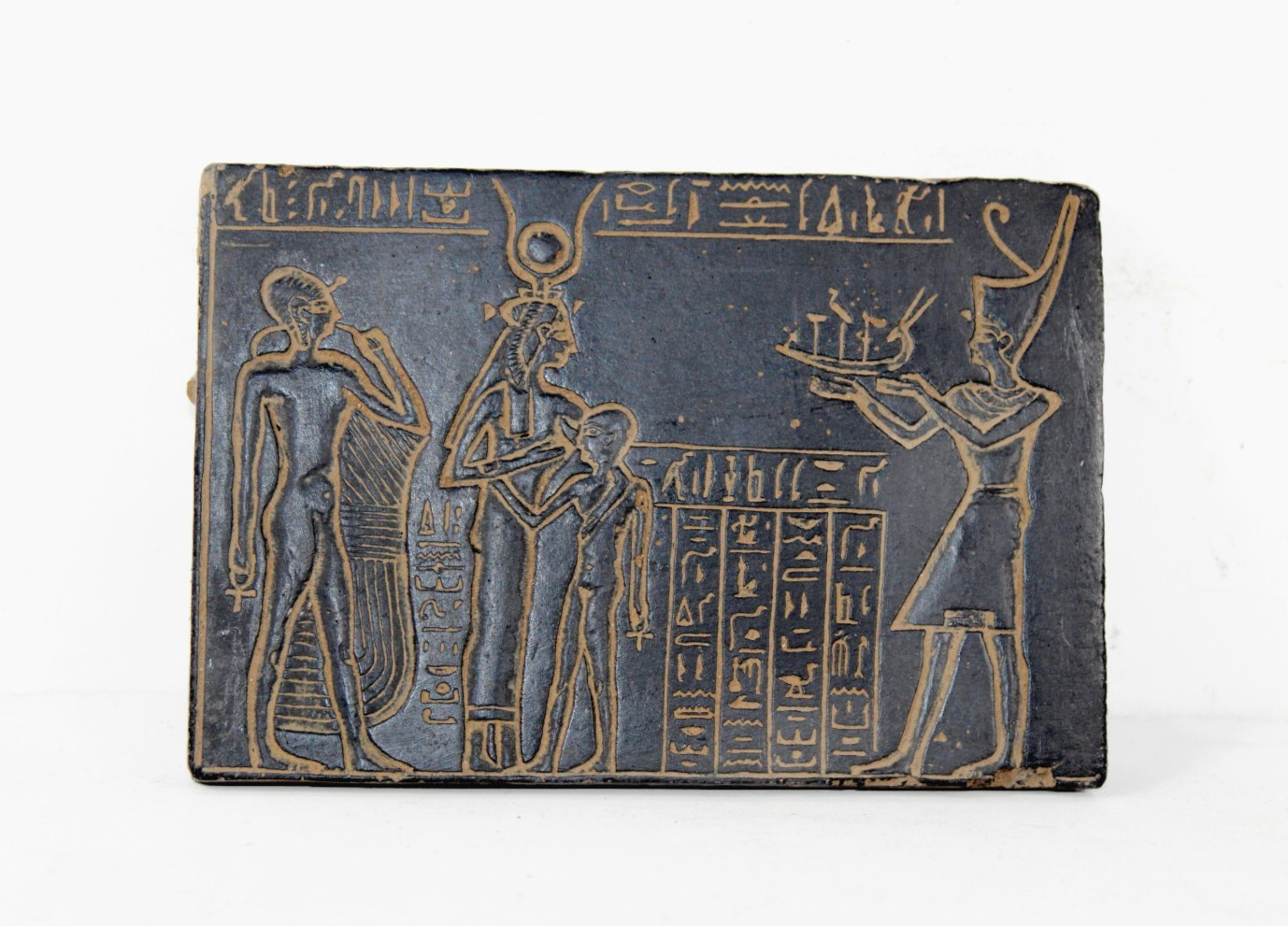Ancient Egyptian Antique Stone Plaque of Offering Rituals to Isis and Horus BC