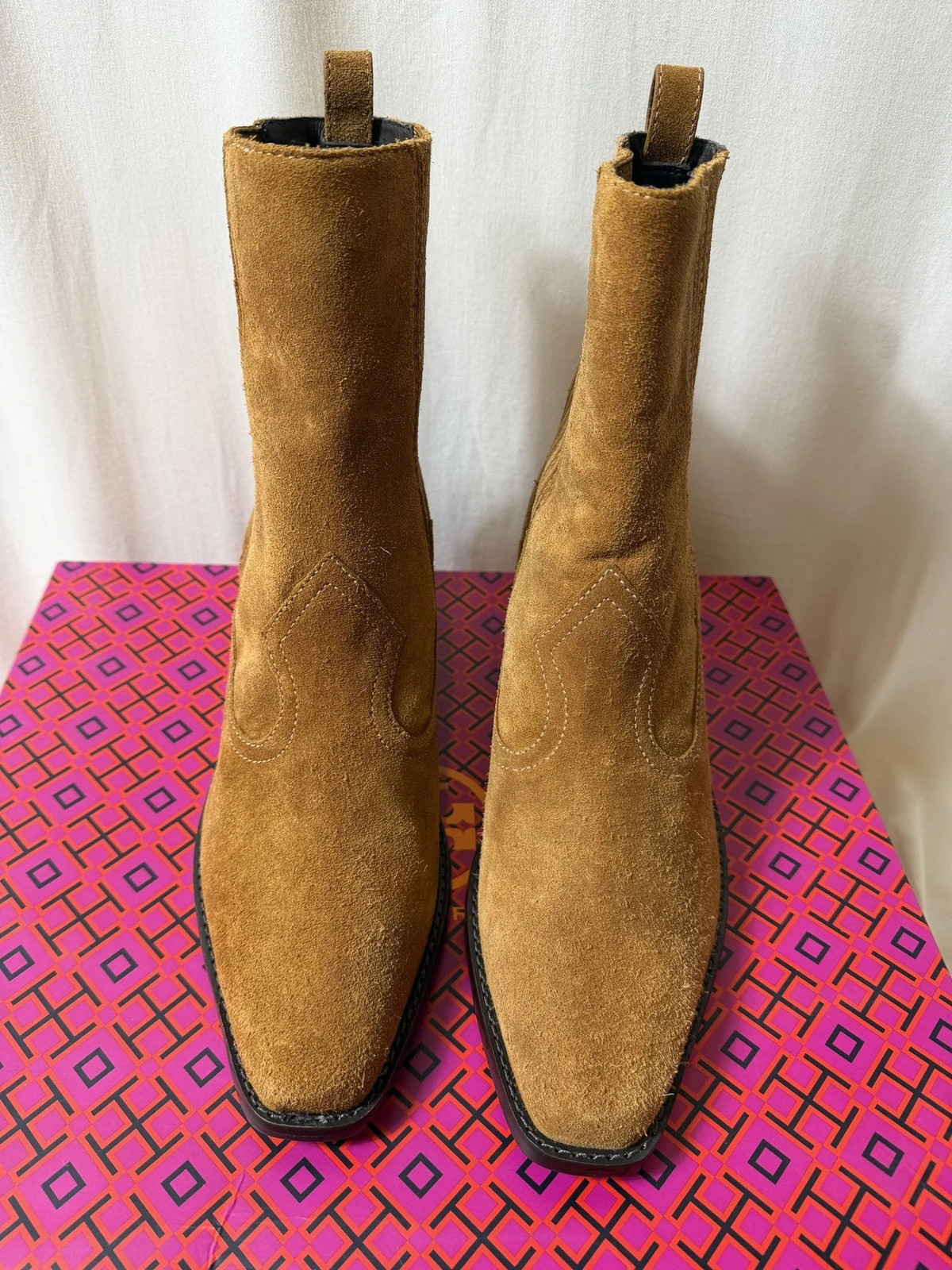 Tory Burch Western Suede Ankle Boots - Rhum - Size 8