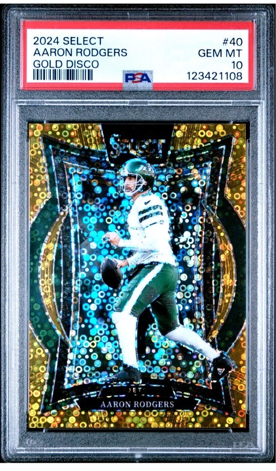 2024 PANINI SELECT AARON RODGERS CONCOURSE #40 GOLD DISCO PSA 10 2024 PANINI SELECT AARON RODGERS CONCOURSE #40 GOLD DISCO PSA 10